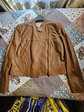 MICHAEL Michael Kors Tan Leather Asymmetrical Zip Jacket